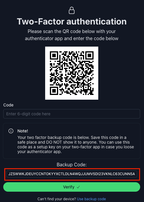 Backup Code
